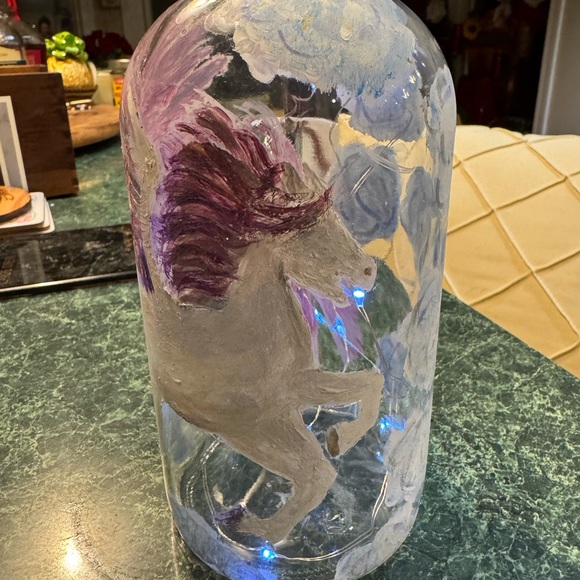 Handmade Other - Elegant Glass Horse Sculpture with Purple Accents
